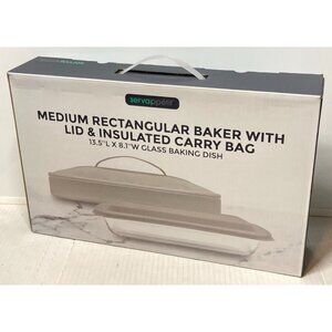 Servappetit Rectangle Baker Glass Baking Dish 13.5x8.1, Lid, Insulated Carry Bag